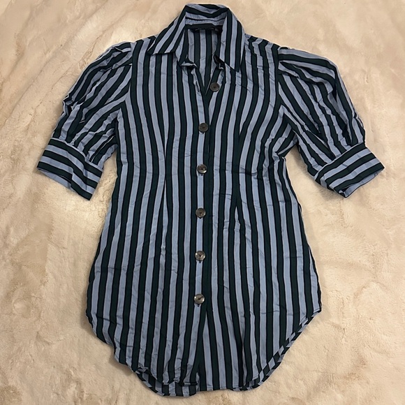 Zara Dresses & Skirts - Zara Blue and Green Striped Shirt dress, size m